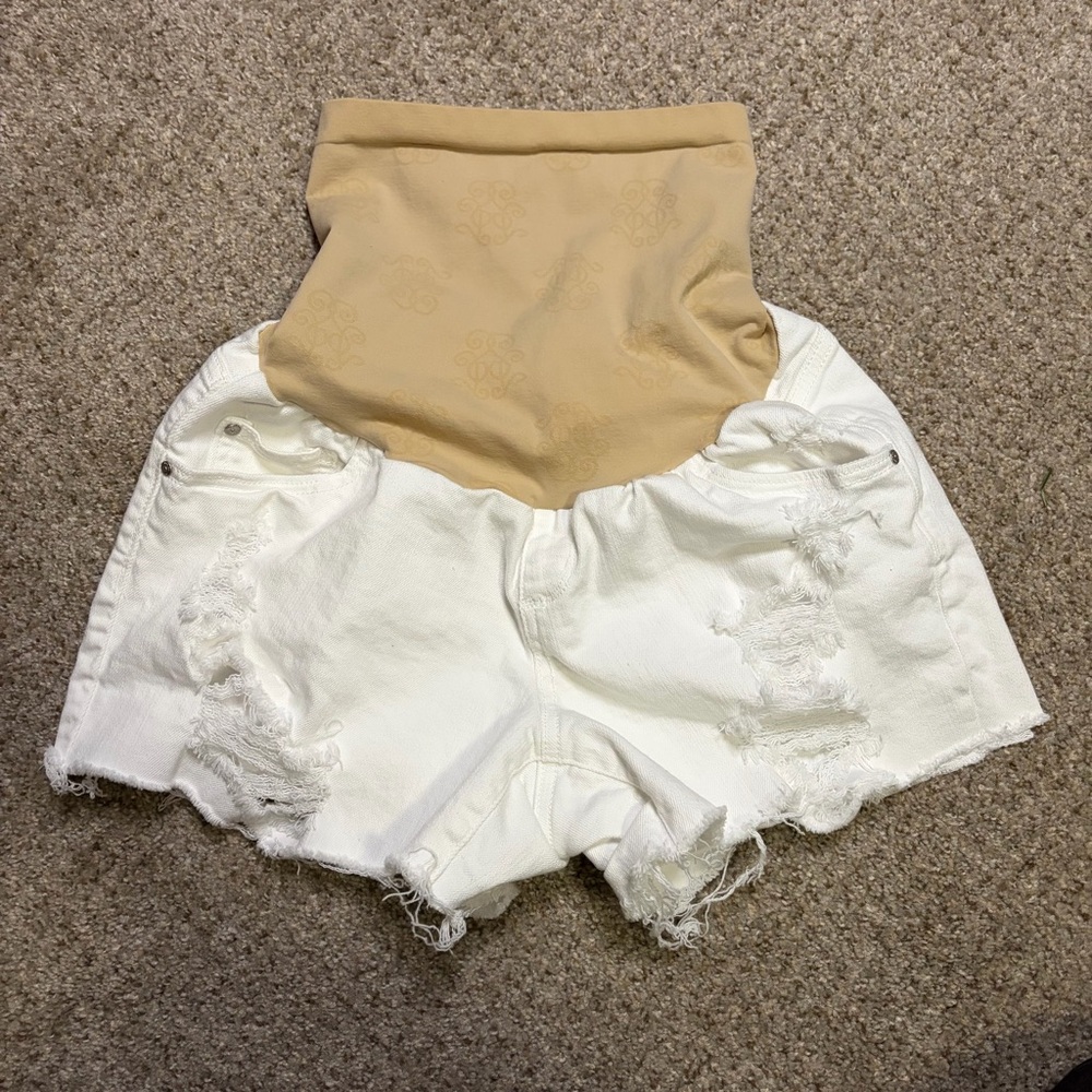 Jessica Simpson White Distressed Maternity High Waist Shorts